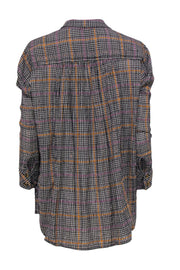 Current Boutique-Free People - Black & Multicolored Button-Up Plaid Blouse w/ Metallic Stripes Sz S