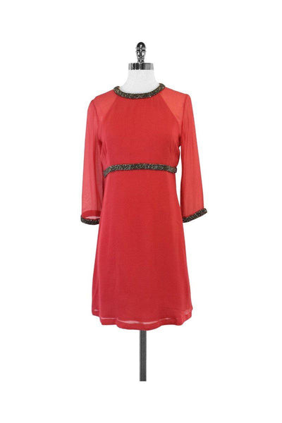 Current Boutique-French Connection - Coral Silk & Bead Detail Dress Sz 4