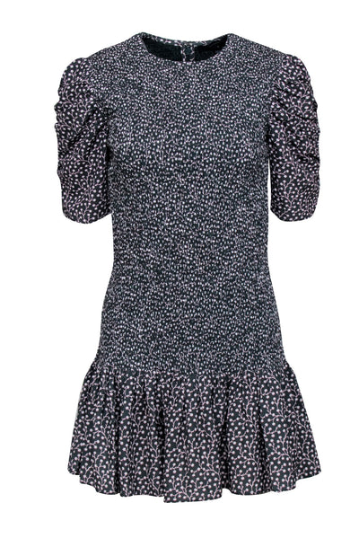 Current Boutique-French Connection - Green w/ Floral Motif Smocked Dress Sz S