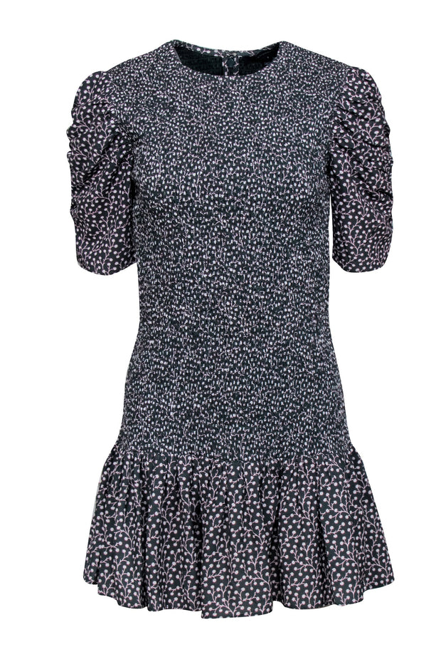 Current Boutique-French Connection - Green w/ Floral Motif Smocked Dress Sz S