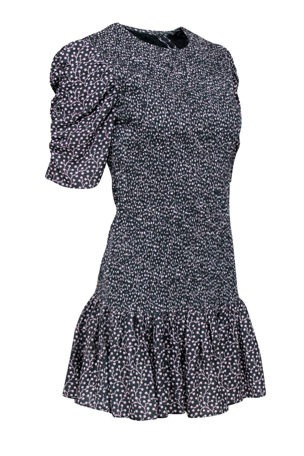 Current Boutique-French Connection - Green w/ Floral Motif Smocked Dress Sz S
