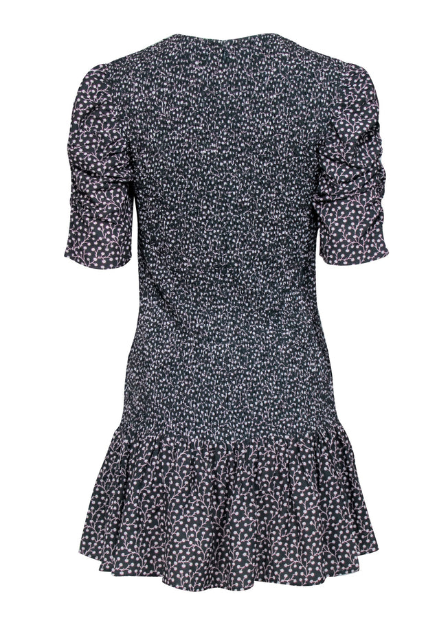 Current Boutique-French Connection - Green w/ Floral Motif Smocked Dress Sz S