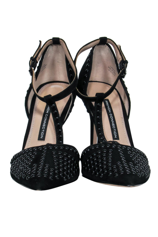 Current Boutique-French Connection - Black Suede Studded Pointed Toe "Elanah" Pumps Sz 8.5