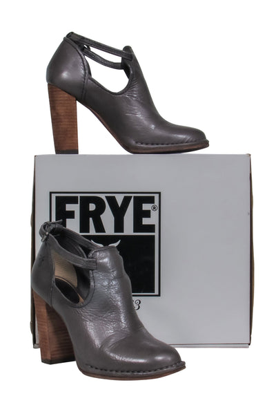 Current Boutique-Frye - Charcoal Leather Heeled "Margaret" Booties w/ Cutouts Sz 6.5