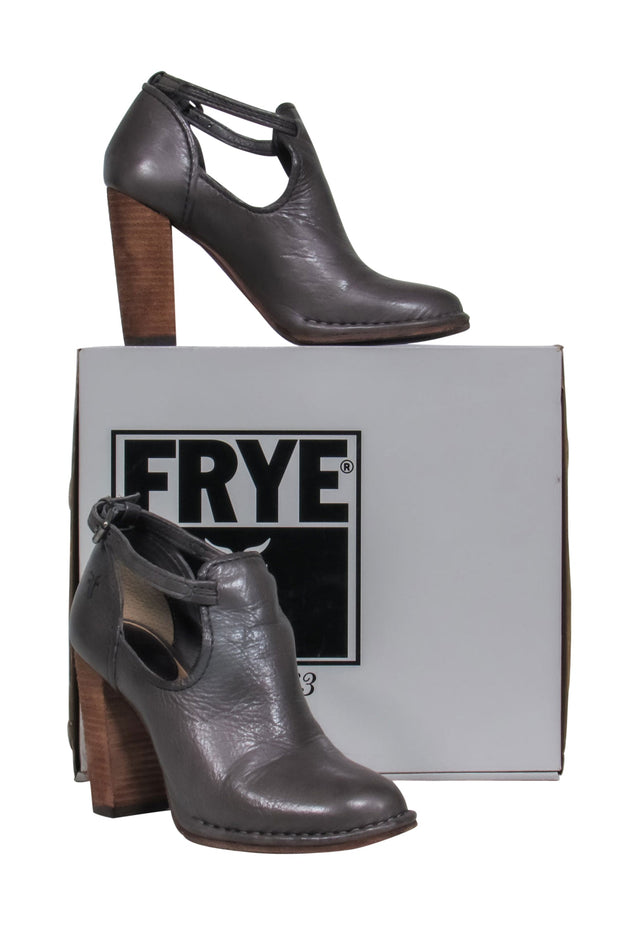 Current Boutique-Frye - Charcoal Leather Heeled "Margaret" Booties w/ Cutouts Sz 6.5