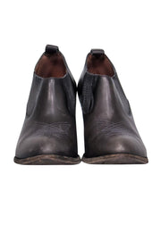 Current Boutique-Frye - Dark Grey Distressed Leather Heeled Booties w/ Stitching Detail Sz 6.5