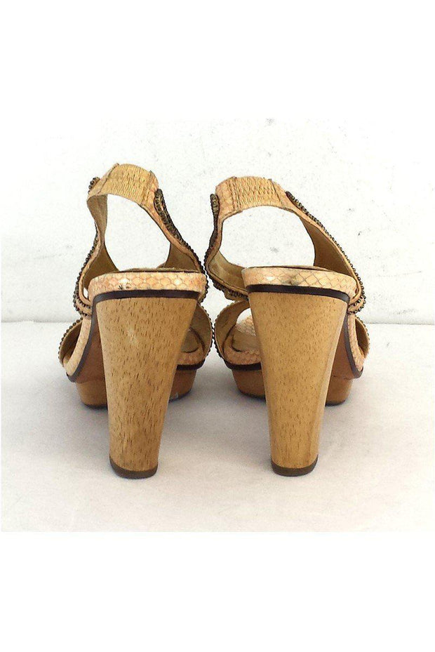 Current Boutique-Frye - Tan Snakeskin Leather Beaded Heels Sz 7.5
