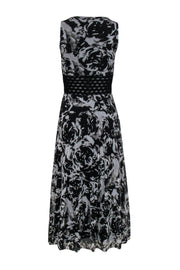 Current Boutique-Fuzzi - Black & White Floral Mesh Dress w/ Textured Waist Sz XS