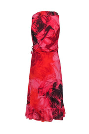 Current Boutique-Fuzzi - Coral & Red Print Ruffle Trim Sleeveless Wrap Dress Sz M