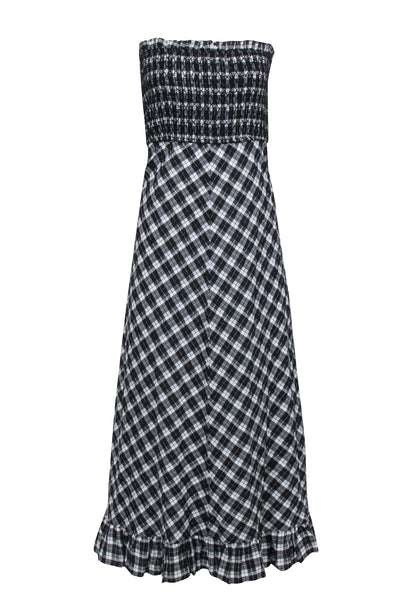 Current Boutique-Ganni - Black & White Plaid Mock Strapless Maxi Dress Sz 8
