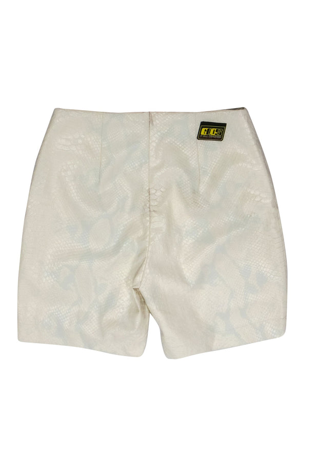Current Boutique-GCDS - White & Light Blue Snakeskin Embossed Faux Leather Shorts Sz S