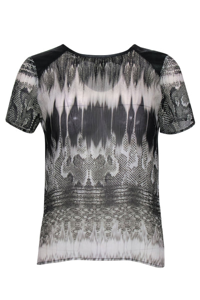 Current Boutique-Generation Love - Black & White Snakeskin Print Sheer Blouse Sz XS