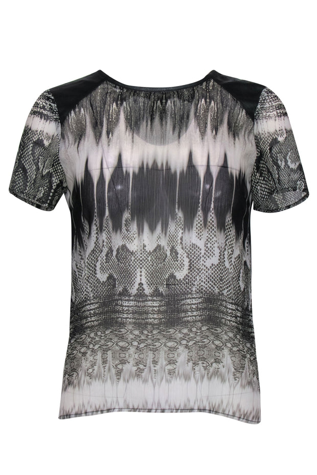 Current Boutique-Generation Love - Black & White Snakeskin Print Sheer Blouse Sz XS