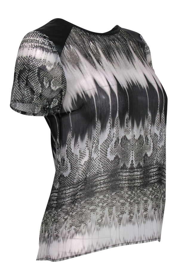 Current Boutique-Generation Love - Black & White Snakeskin Print Sheer Blouse Sz XS