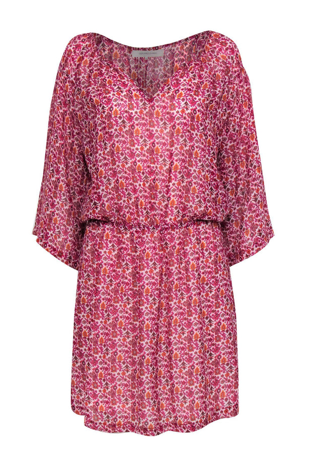 Current Boutique-Gerard Darel - Pink & Orange Metallic Bohemian Print Fit & Flare Dress Sz 10