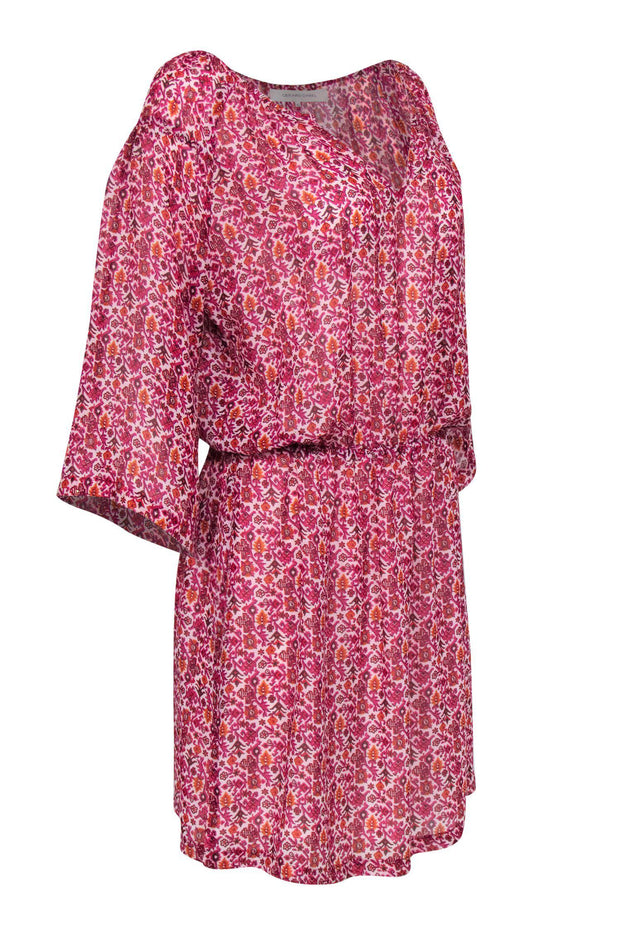 Current Boutique-Gerard Darel - Pink & Orange Metallic Bohemian Print Fit & Flare Dress Sz 10