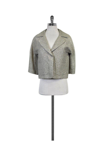 Current Boutique-Gerard Darel - Silver & Blush Floral Embroidered Jacket Sz 8