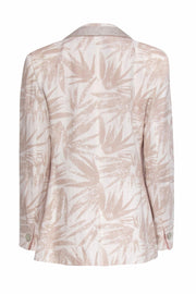 Current Boutique-Giorgio Armani - Beige Cotton & Linen Blend Leaf Print Blazer Sz 12