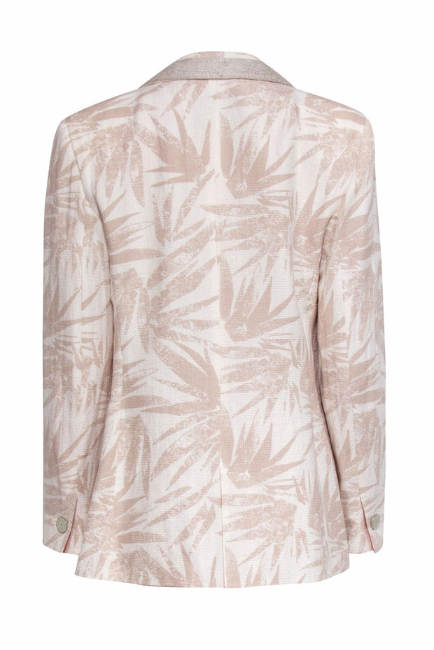 Current Boutique-Giorgio Armani - Beige Cotton & Linen Blend Leaf Print Blazer Sz 12