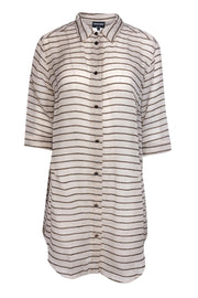 Current Boutique-Giorgio Armani - Beige Striped Silk Blouse Sz 10