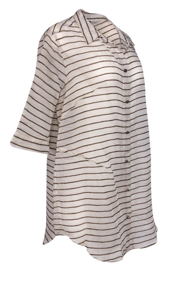 Current Boutique-Giorgio Armani - Beige Striped Silk Blouse Sz 10