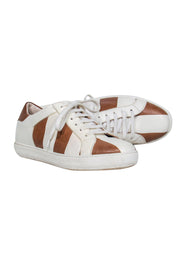 Current Boutique-Giorgio Armani - White & Brown Striped Lace-Up Sneakers Sz 8