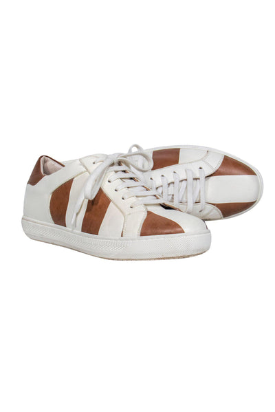 Current Boutique-Giorgio Armani - White & Brown Striped Lace-Up Sneakers Sz 8