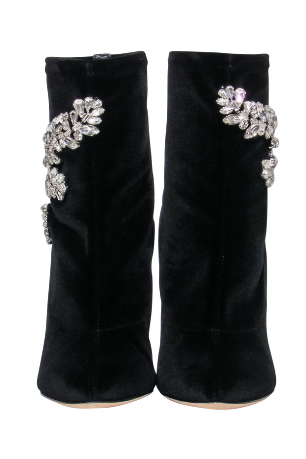 Current Boutique-Giuseppe Zanotti - Black Velvet Booties w/ Crystal Embellishment Sz 8