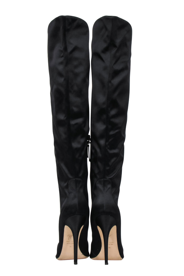 Current Boutique-Giuseppe Zanotti - Black Satin Tall Boot w/ Peep Toe Sz 8 Boots