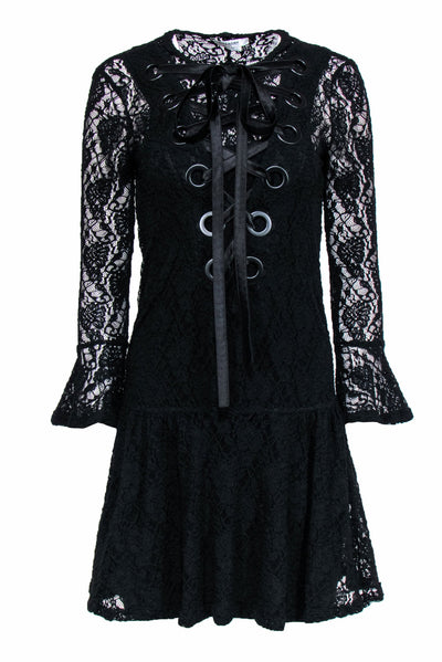 Current Boutique-Givenchy - Black Lace Dress w/ Oversized Lace-Up Front Sz 4