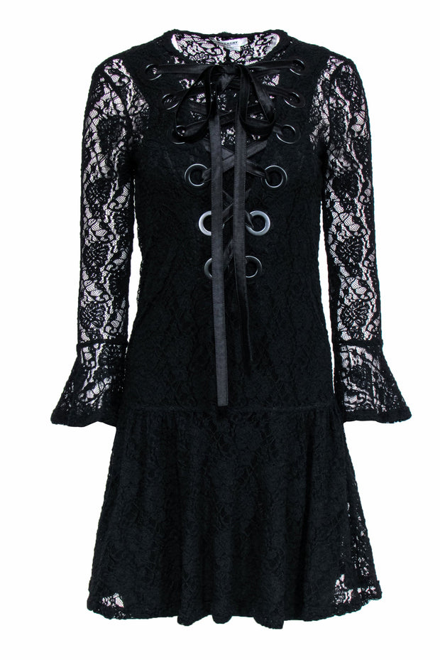 Current Boutique-Givenchy - Black Lace Dress w/ Oversized Lace-Up Front Sz 4