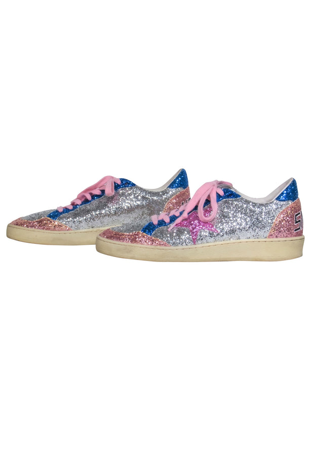 Current Boutique-Golden Goose Shoes - Pink, Silver, and Blue Glitter Color Block Ballstar Sneaker Sz 9