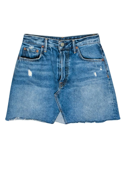 Current Boutique-GRLFRND - Medium Wash Distressed Button Fly Denim Miniskirt Sz 25