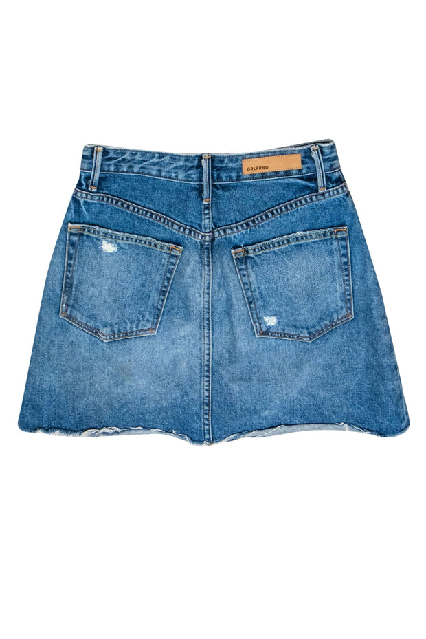 Current Boutique-GRLFRND - Medium Wash Distressed Button Fly Denim Miniskirt Sz 25