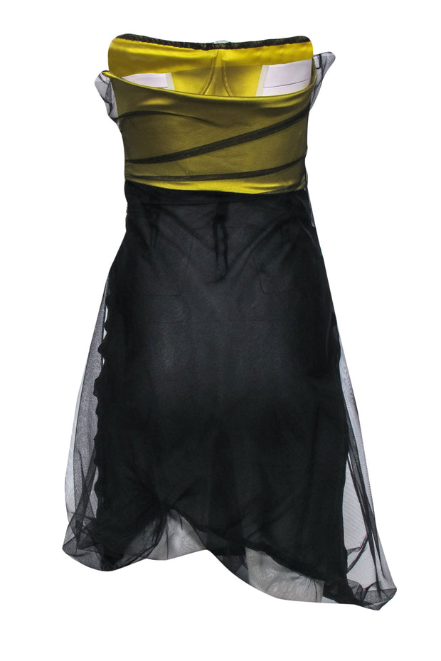 Current Boutique-Gucci - Black Organza Strapless Midi Dress w/ Chartreuse Bodice Sz 4