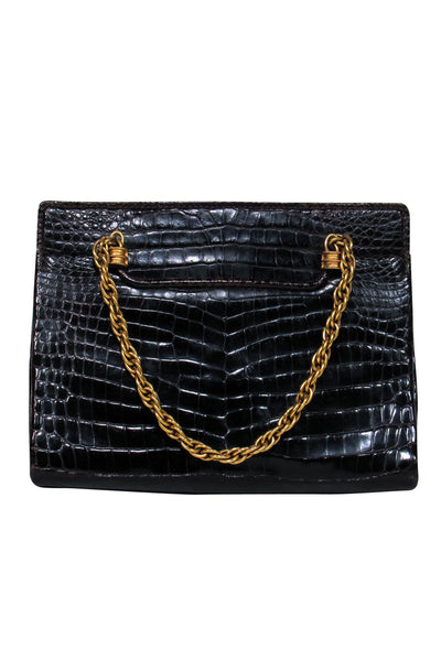 Current Boutique-Gucci - Vintage Brown Reptile Textured Gold Chain Handbag w/ Coin Purse