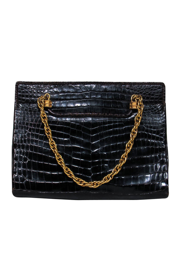 Current Boutique-Gucci - Vintage Brown Reptile Textured Gold Chain Handbag w/ Coin Purse