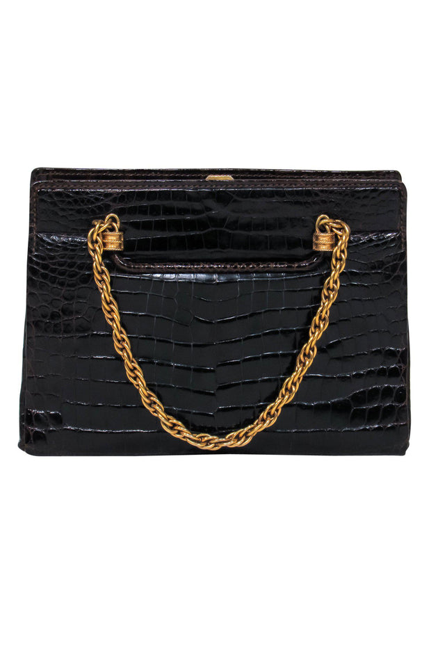 Current Boutique-Gucci - Vintage Brown Reptile Textured Gold Chain Handbag w/ Coin Purse