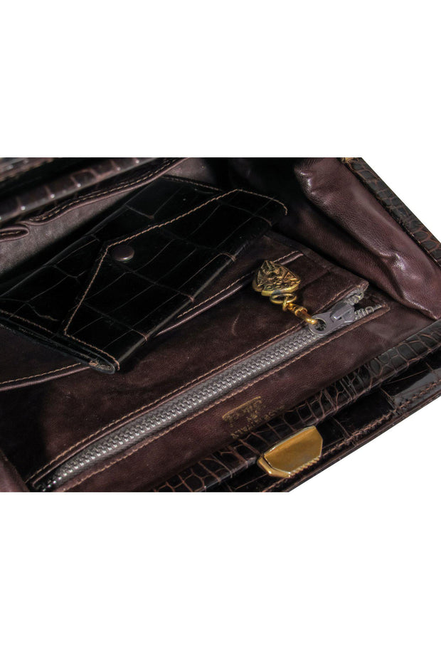 Current Boutique-Gucci - Vintage Brown Reptile Textured Gold Chain Handbag w/ Coin Purse
