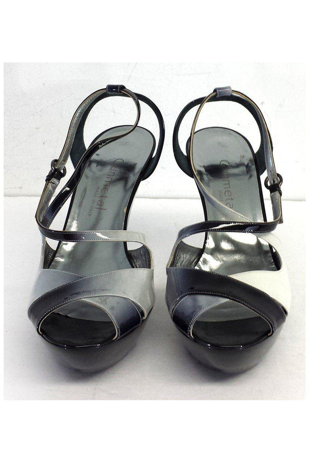 Current Boutique-Gunmetal - Black & Grey Patent Leather Platform Wedges Sz 10