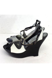 Current Boutique-Gunmetal - Black & Grey Patent Leather Platform Wedges Sz 10