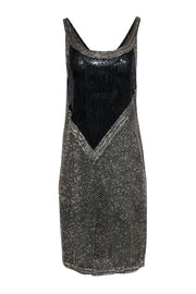 Current Boutique-Halston - Vintage Silver & Black Beaded & Sequin Silk Midi Dress Sz 10