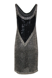 Current Boutique-Halston - Vintage Silver & Black Beaded & Sequin Silk Midi Dress Sz 10