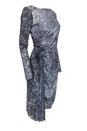 Current Boutique-Halston Heritage - Grey & White Nail Print Long Sleeve Dress Sz 2