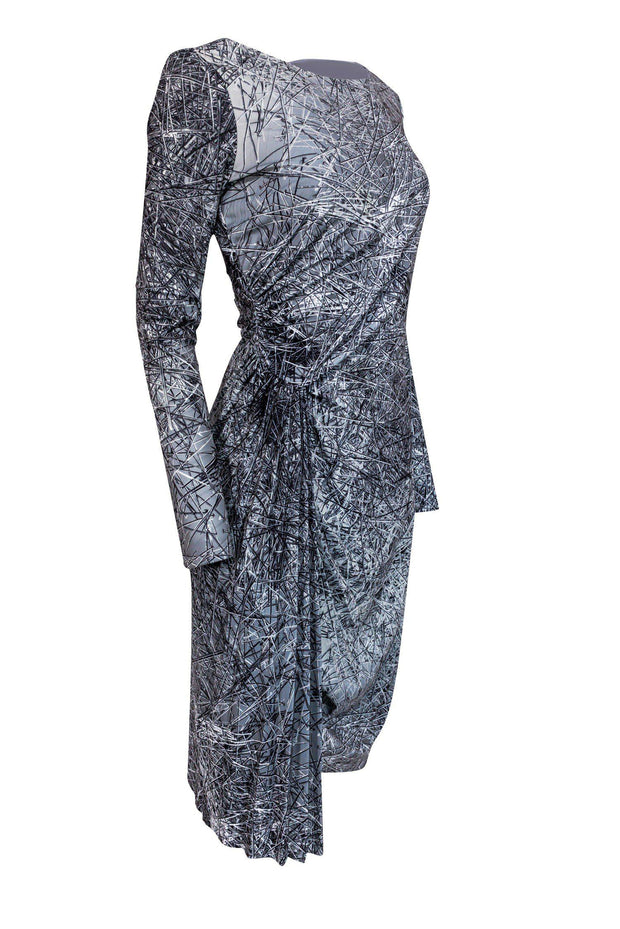 Current Boutique-Halston Heritage - Grey & White Nail Print Long Sleeve Dress Sz 2
