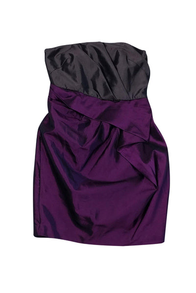 Current Boutique-Halston Heritage - Grey & Plum Strapless Dress Sz 4