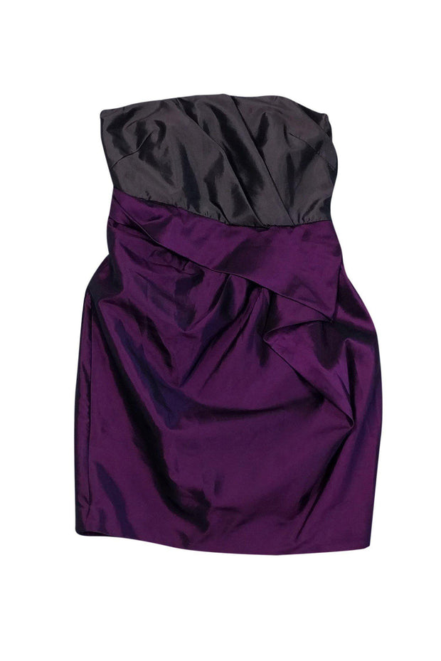 Current Boutique-Halston Heritage - Grey & Plum Strapless Dress Sz 4