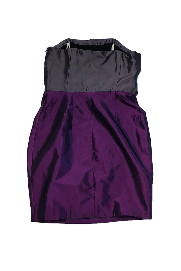 Current Boutique-Halston Heritage - Grey & Plum Strapless Dress Sz 4