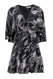 Current Boutique-Halston Heritage - Black & Gray Swirled Printed Flutter Sleeve Dress Sz 6