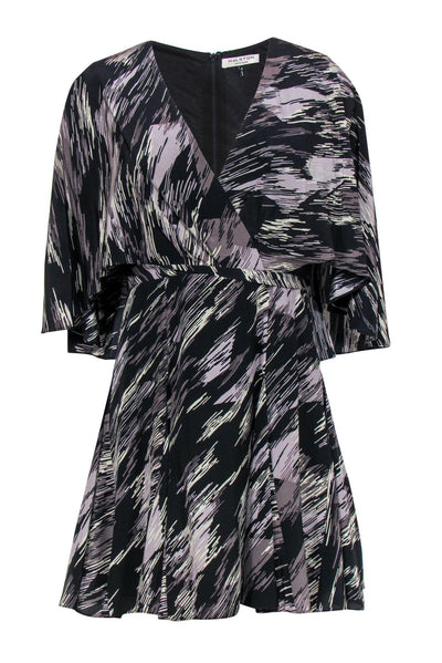 Current Boutique-Halston Heritage - Black & Gray Swirled Printed Flutter Sleeve Dress Sz 6